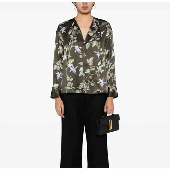 VINCE Bellflower Silk Green Floral Sz S $425 {3K43} - Picture 1 of 7